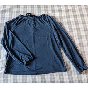 LOFT Long Puff Sleeve Blue Modal Drawstring Blouse (Size Small)